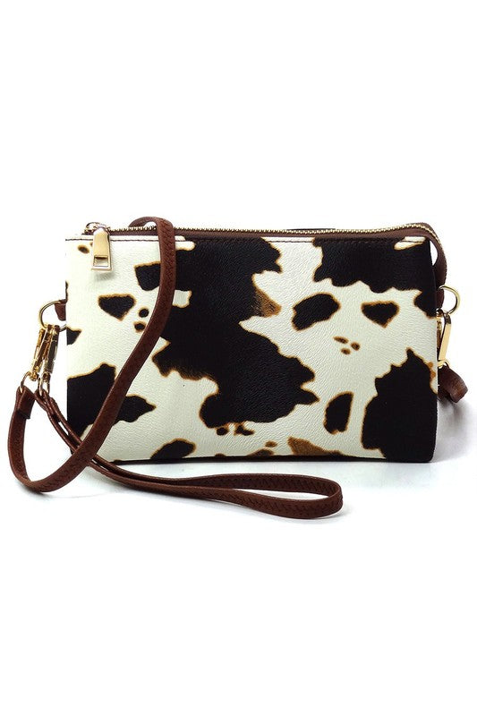 Brown Cow Fashion Crossbody Bag Clutch Wristlet Front view
