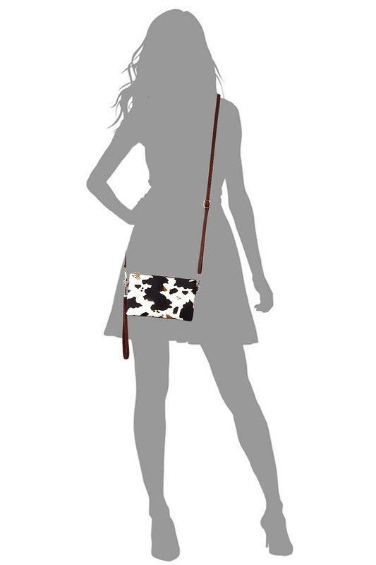 Brown Cow Fashion Crossbody Bag Clutch Wristlet on Silhouette