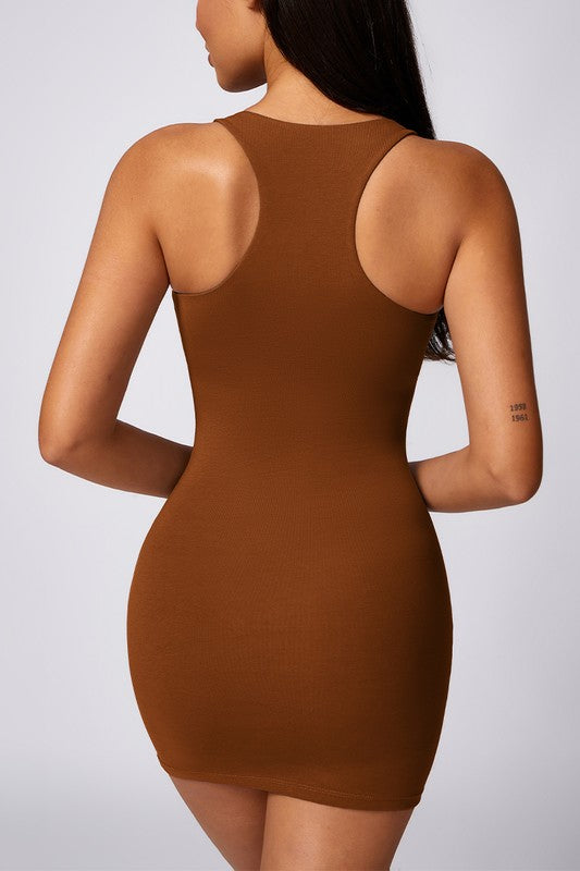 Brown Fashionable Slim Skinny Hip Wrap Dress Back view