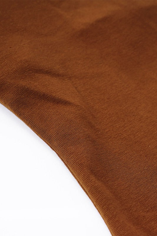 Brown Fashionable Slim Skinny Hip Wrap Dress Side seam view Up Close