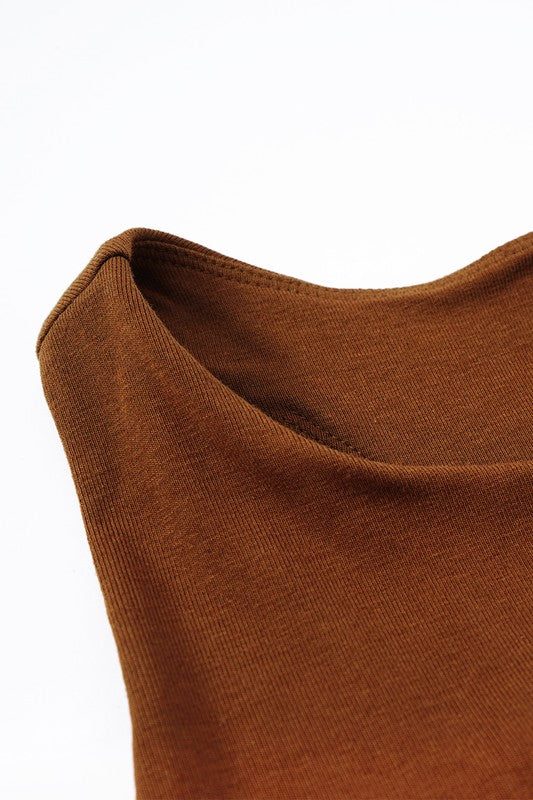 Brown Fashionable Slim Skinny Hip Wrap Dress Top Shoulder view