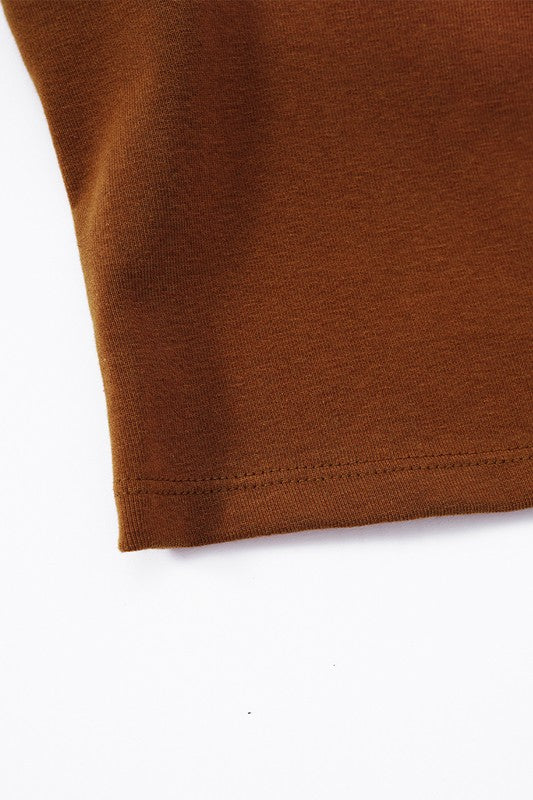 Brown Halterneck Sports Bra Bottom Hem Up Close