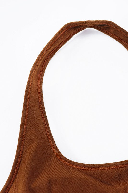 Brown Halterneck Sports Bra Interior Armhole view