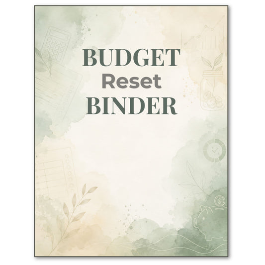 Budget Reset Binder cover with green leaf elements on a white background.