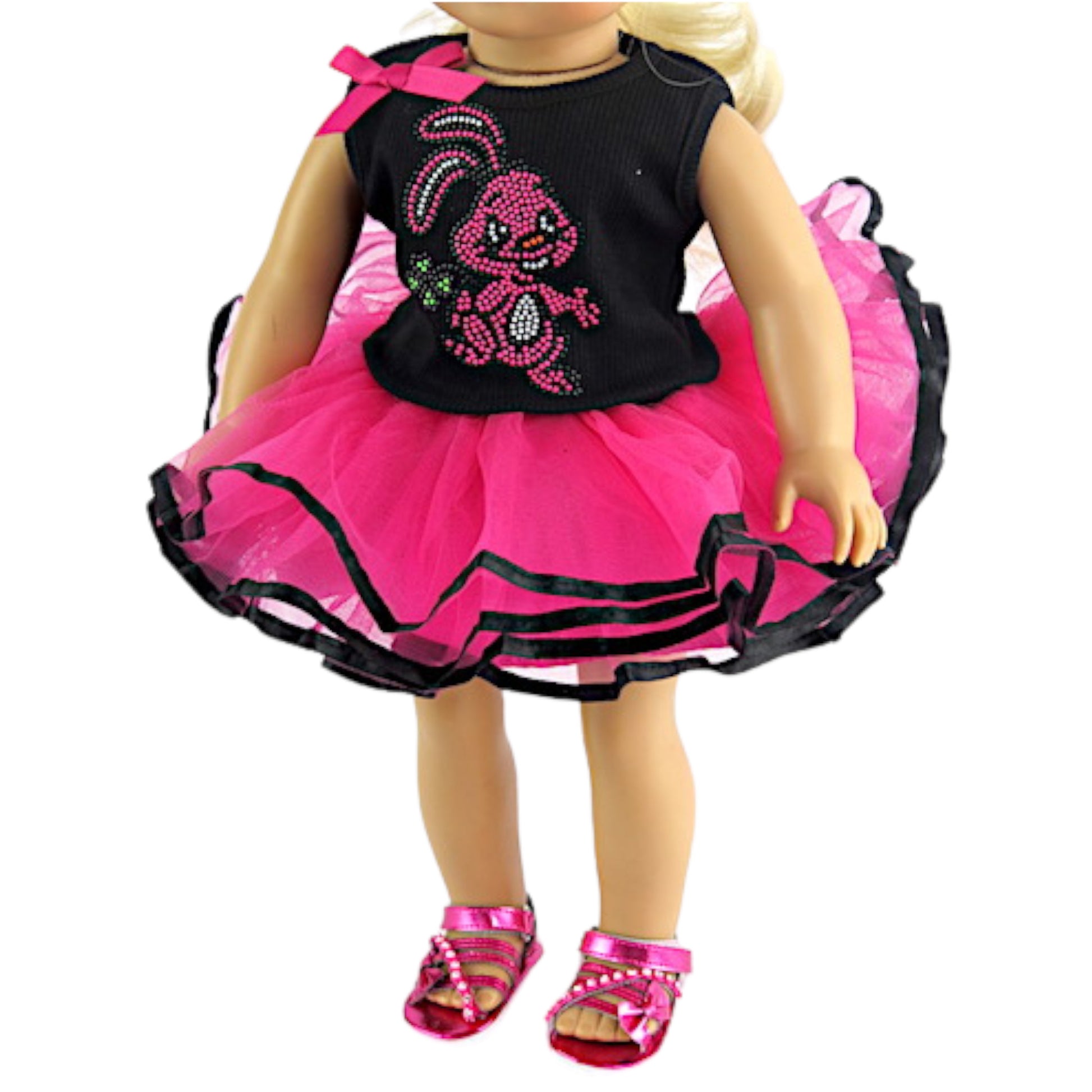 Bunny Tutu Easter Outfit for 18-inch dolls with doll Side view