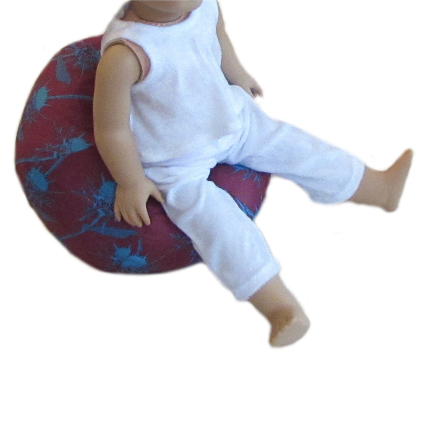 Burgundy Turquoise Floral Doll Bean Bag Chair for 18-inch dolls with doll Side view