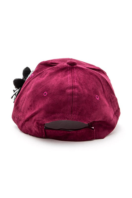 Burgundy Beaded Flower Rhinestone 3D Beaded Flower Cap Back view