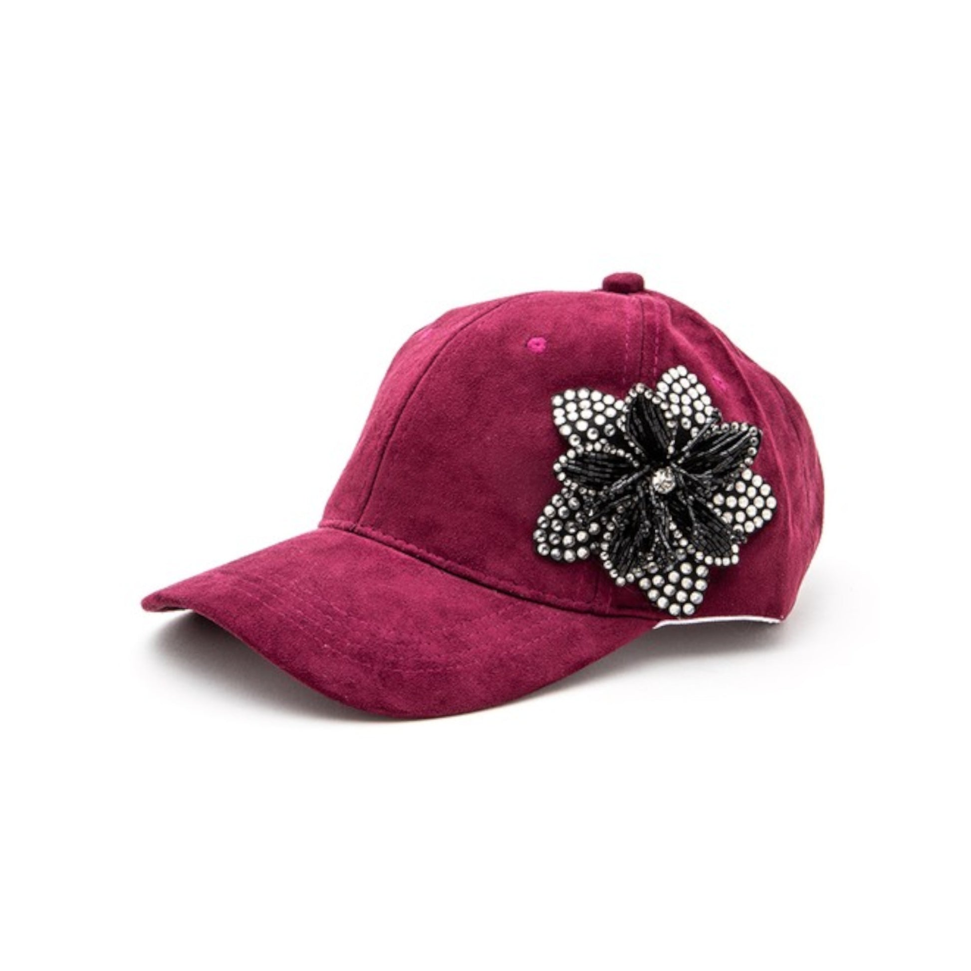 Tan Beaded Flower Rhinestone 3D Beaded Flower Cap Side view