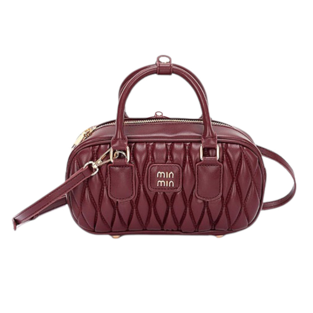 Burgundy Faux Leather Quilted Top Handle Swing Bag Front view