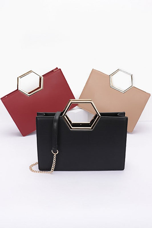 Burgundy, Khaki, and Black Top Handle Structured Tote Bag Flat