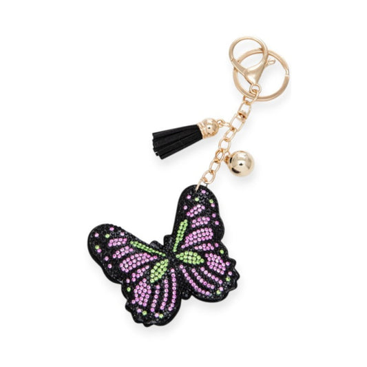 Butterfly keychain with tassel on a white background