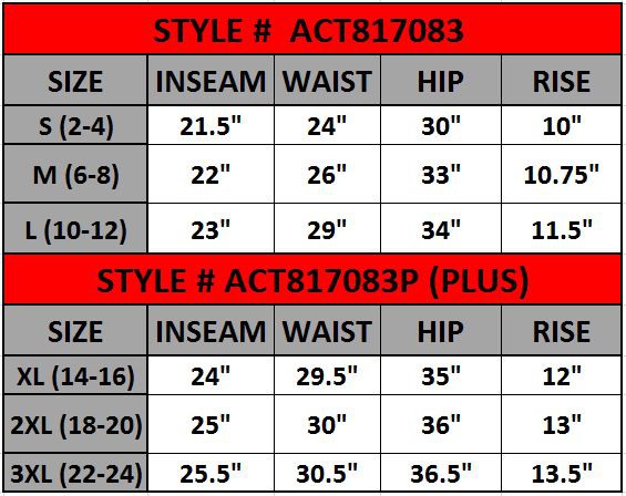 Buttery Soft Capri Activewear Leggings Size Chart