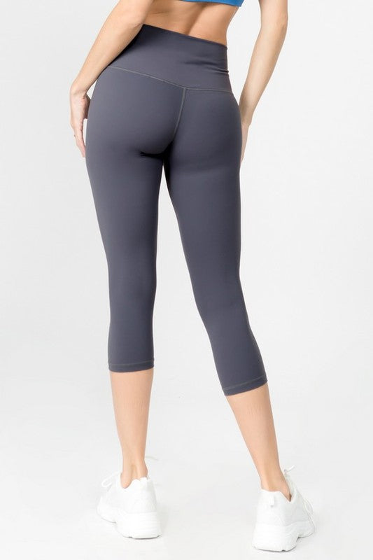 Charcoal Buttery Soft Capri Activewear Leggings Back view