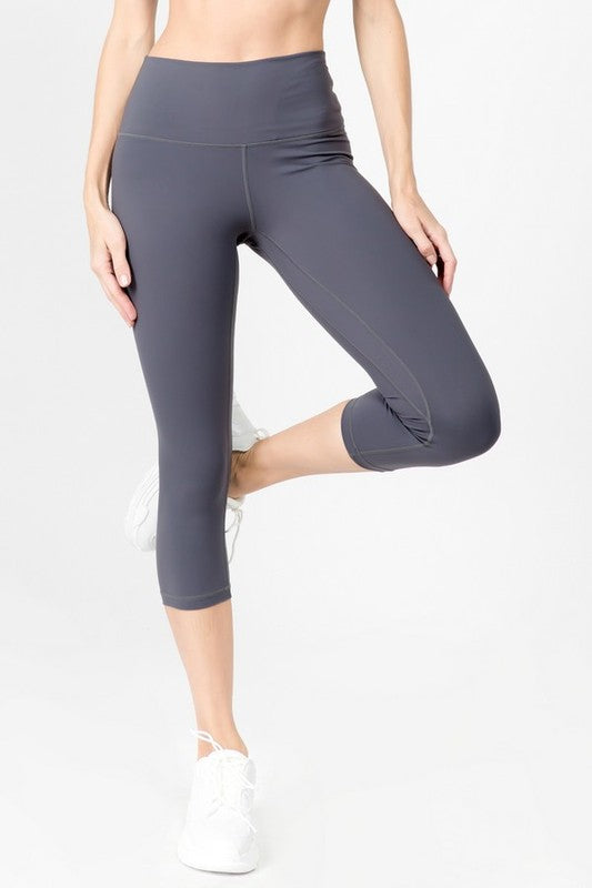 Charcoal Buttery Soft Capri Activewear Leggings Front view