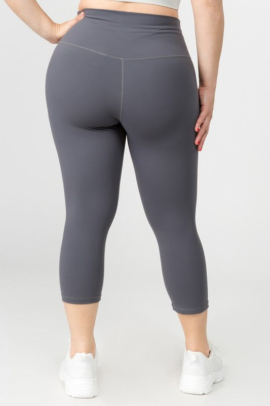 Charcoal Buttery Soft Capri Activewear  Leggings Plus Back view on Model