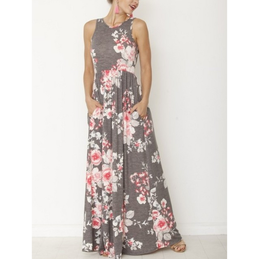 Charcoal_Vintage_Floral_Maxi_Dress_with_Hidden_Pockets_-_Front_view_on_Model