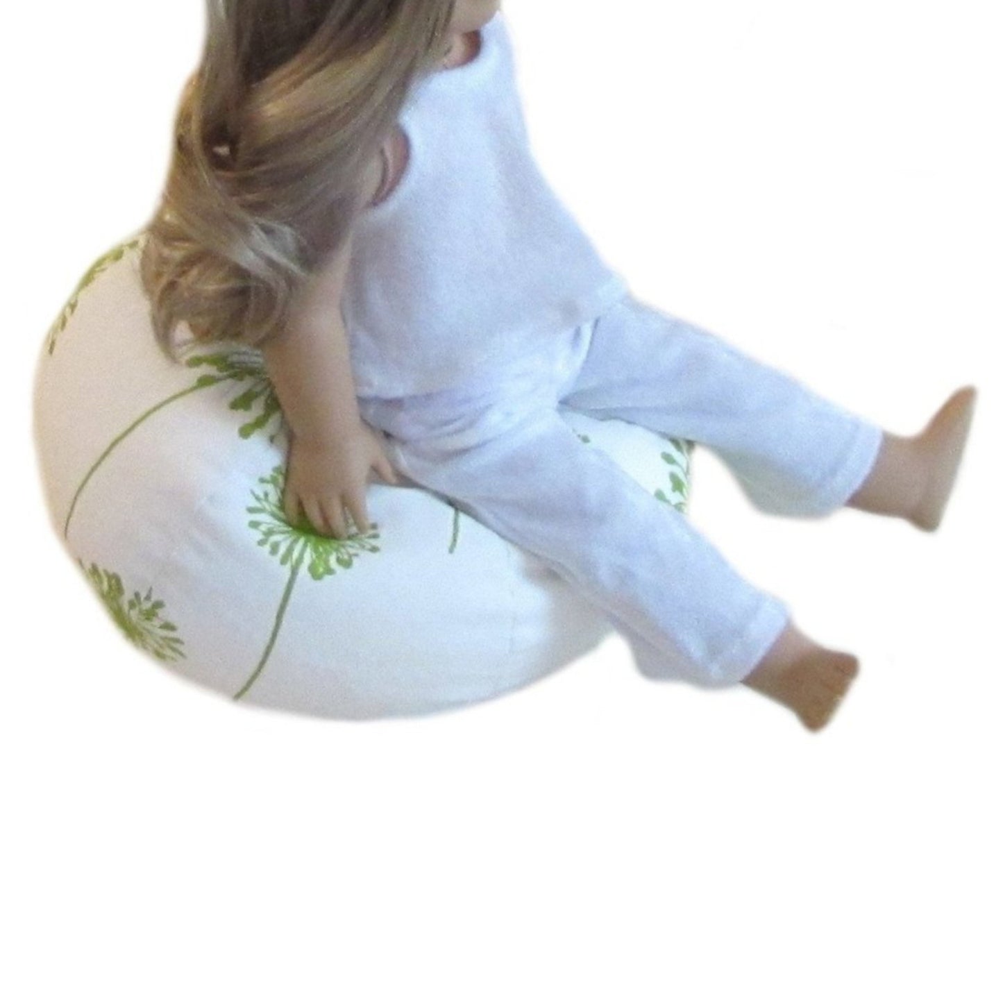 Chartreuse Dandelion Doll Bean Bag Chair for 18-inch dolls with doll Side view
