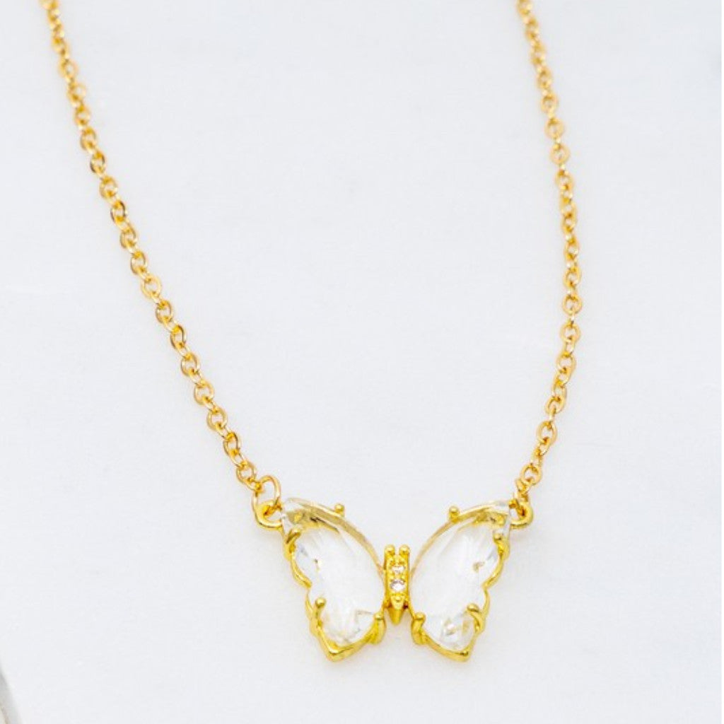 Clear Gem Stone Butterfly Pendant Necklace