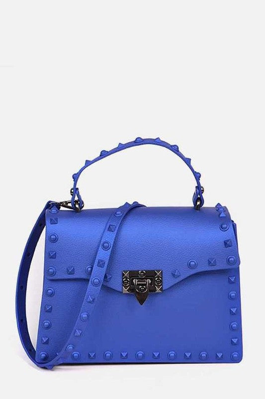 Cobalt Matte Finish Studded Convertible Jelly Bag Front view