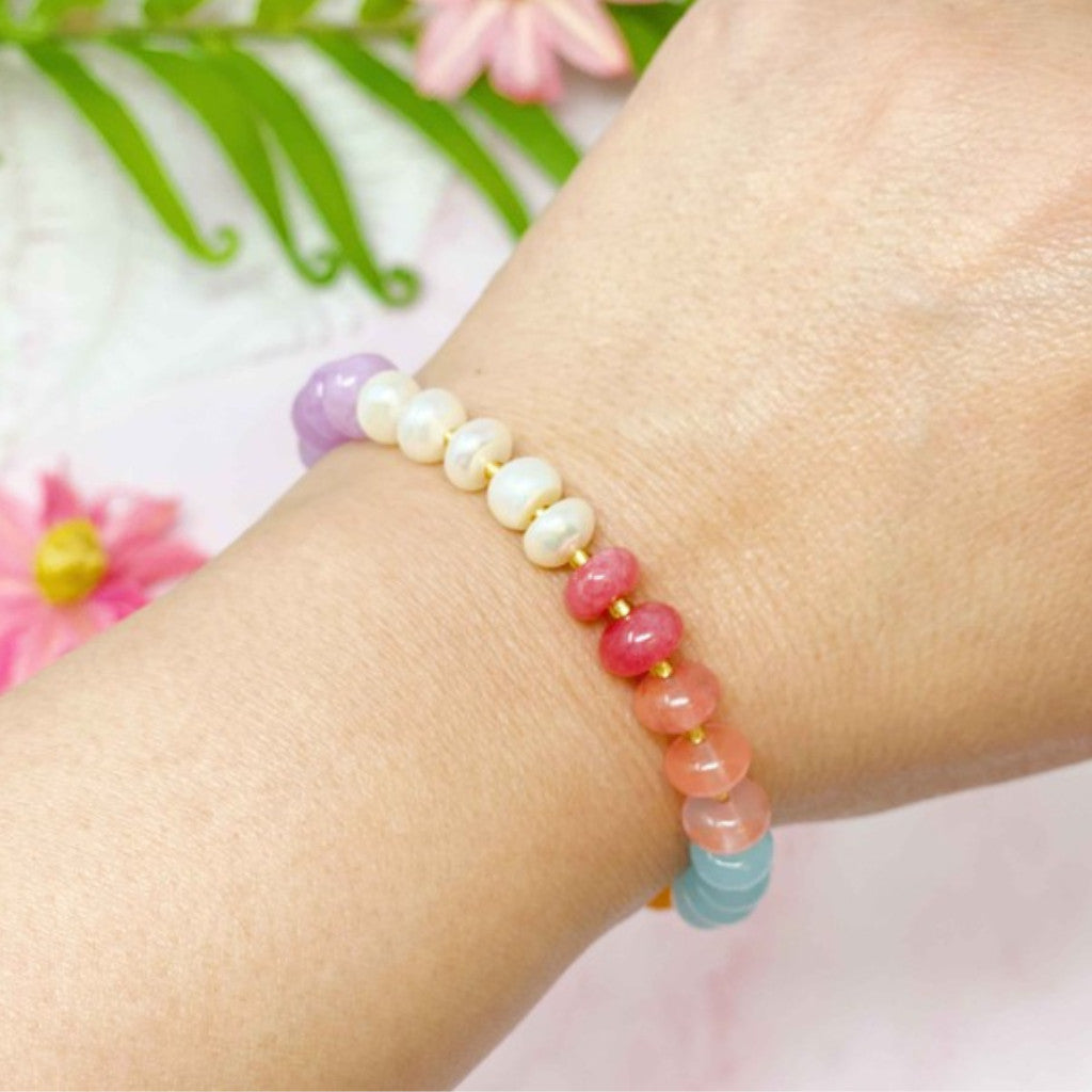Color Harmony Semi-Precious Bauble Stretch Bracelet on wrist
