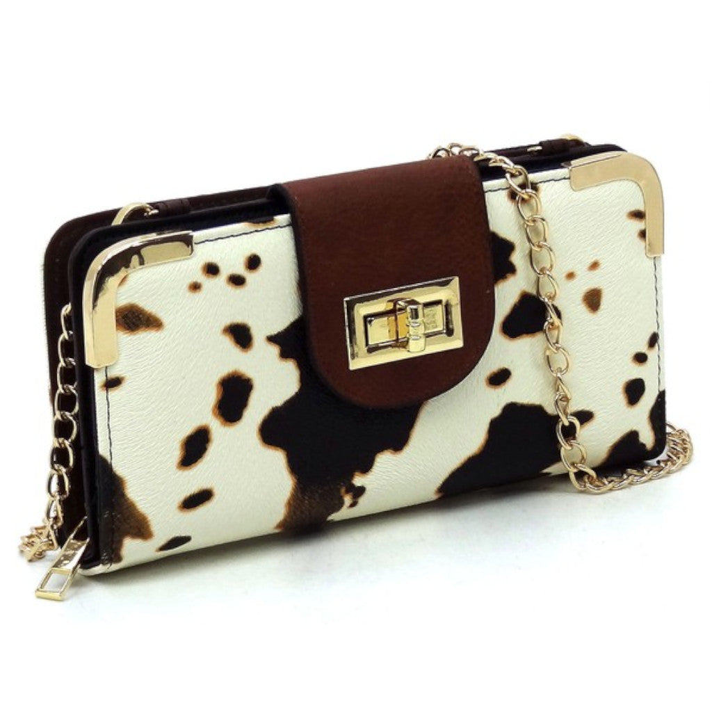 Cow Fashion Turn Lock Crossbody Wallet Side view
