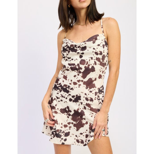 Cowl Neck Mini Satin Dress