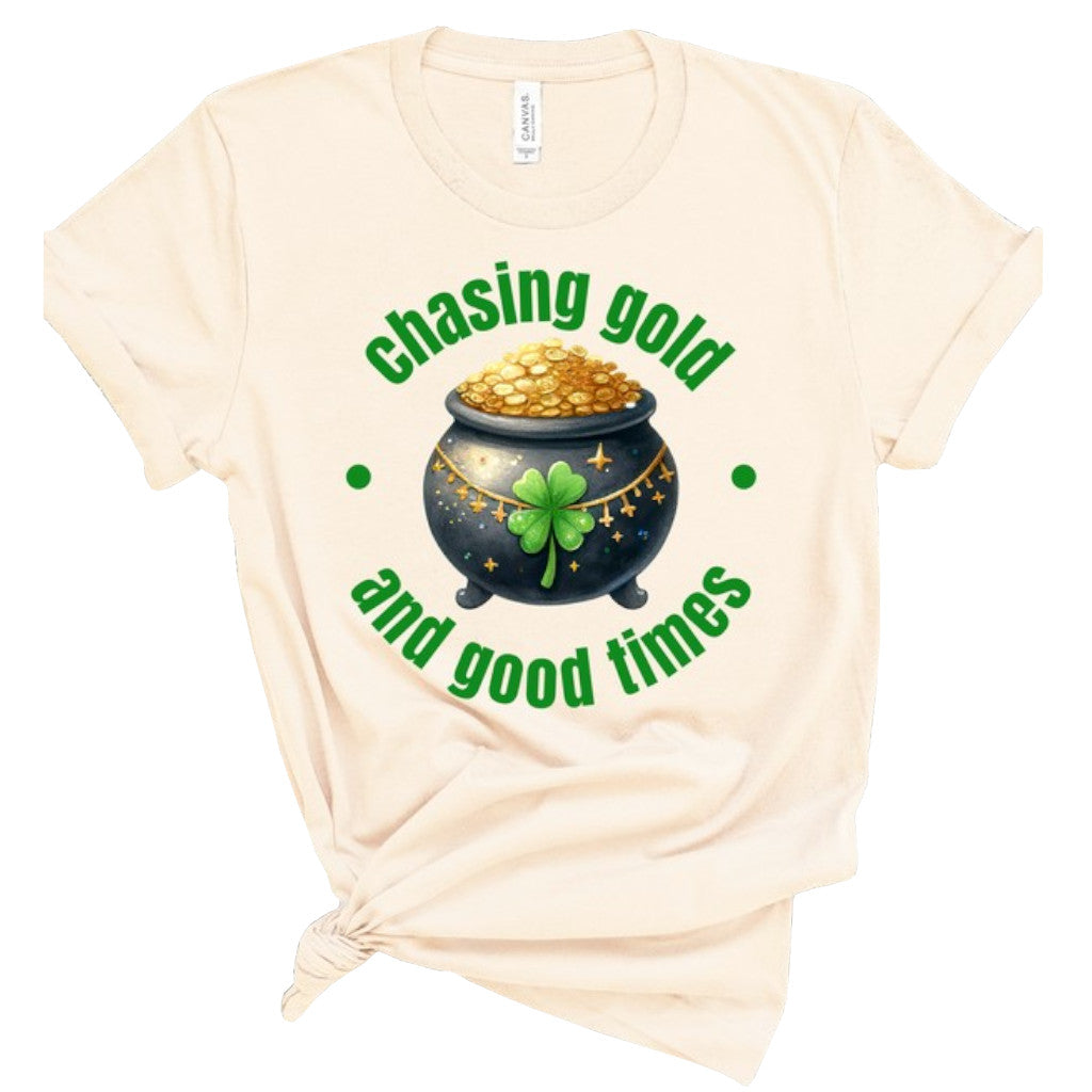 Cream Chasing Gold and Good Times Graphic Crew Neck Tee