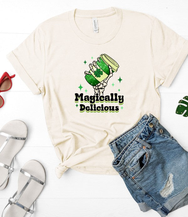 Cream Magically Delicious Coffee Graphic Crew Neck Tee 