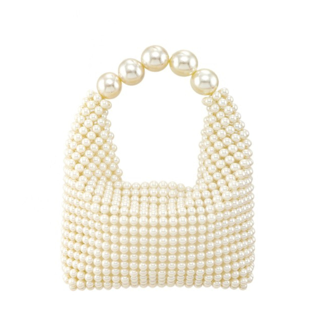 Cream Pearl Square Hand Bag Front view