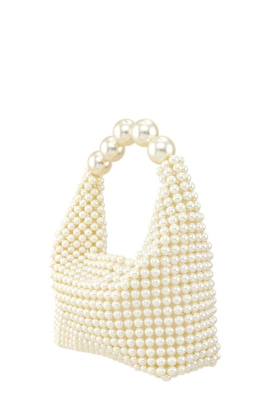 Cream Pearl Square Hand Bag Side view