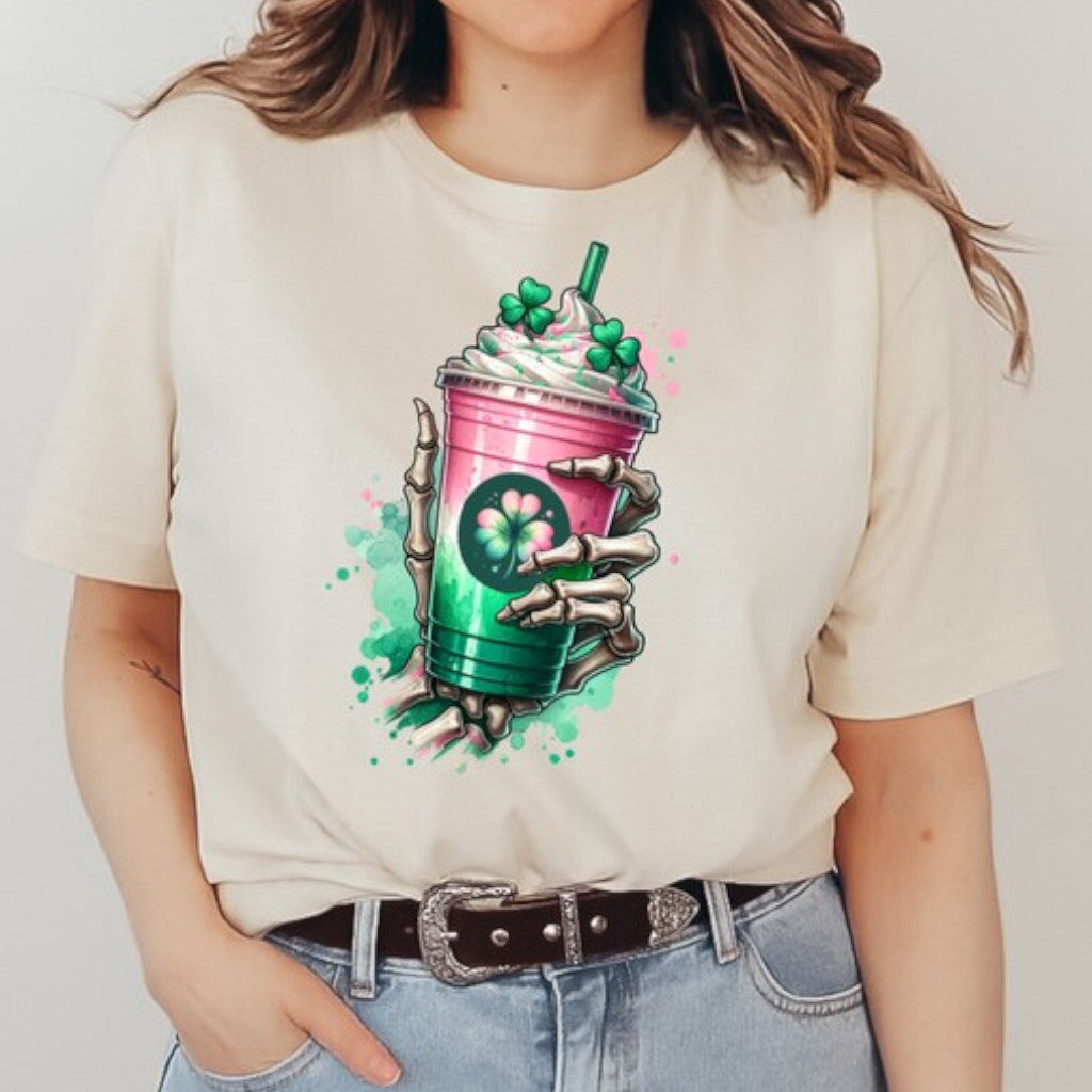 Cream Shamrock Shake Graphic Crew Neck Tee