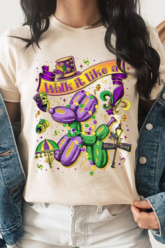 Cream Walk It Lika A Mardi Gras Graphic Tee