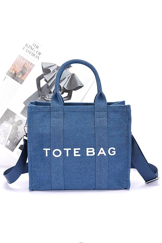 Dark Blue Denim Convertible Small Tote Bag