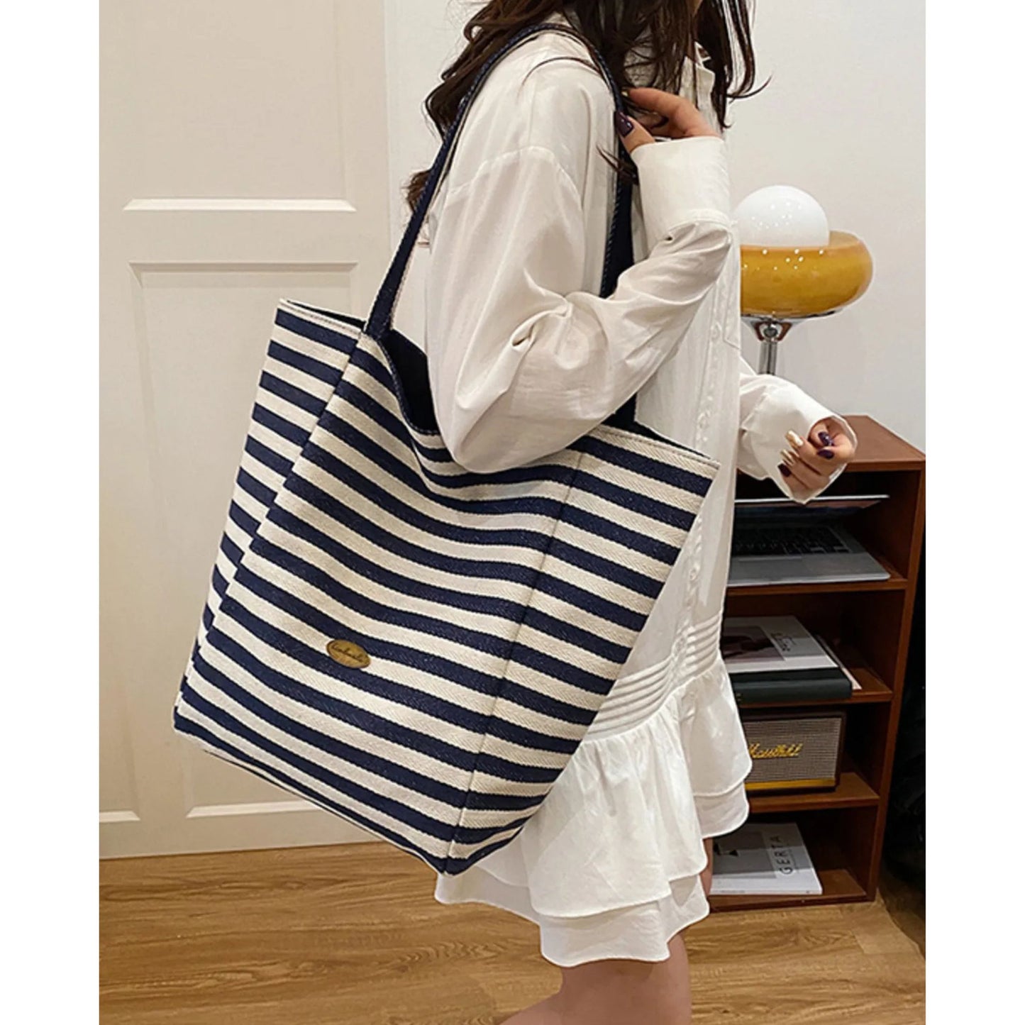 Striped Canvas Tote Bag