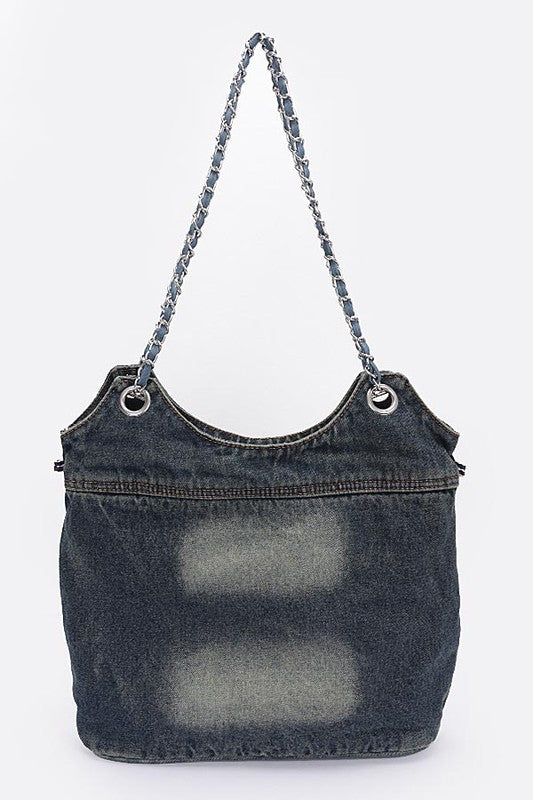 Dark Blue Vintage Denim Iconic Tote Bag Back view