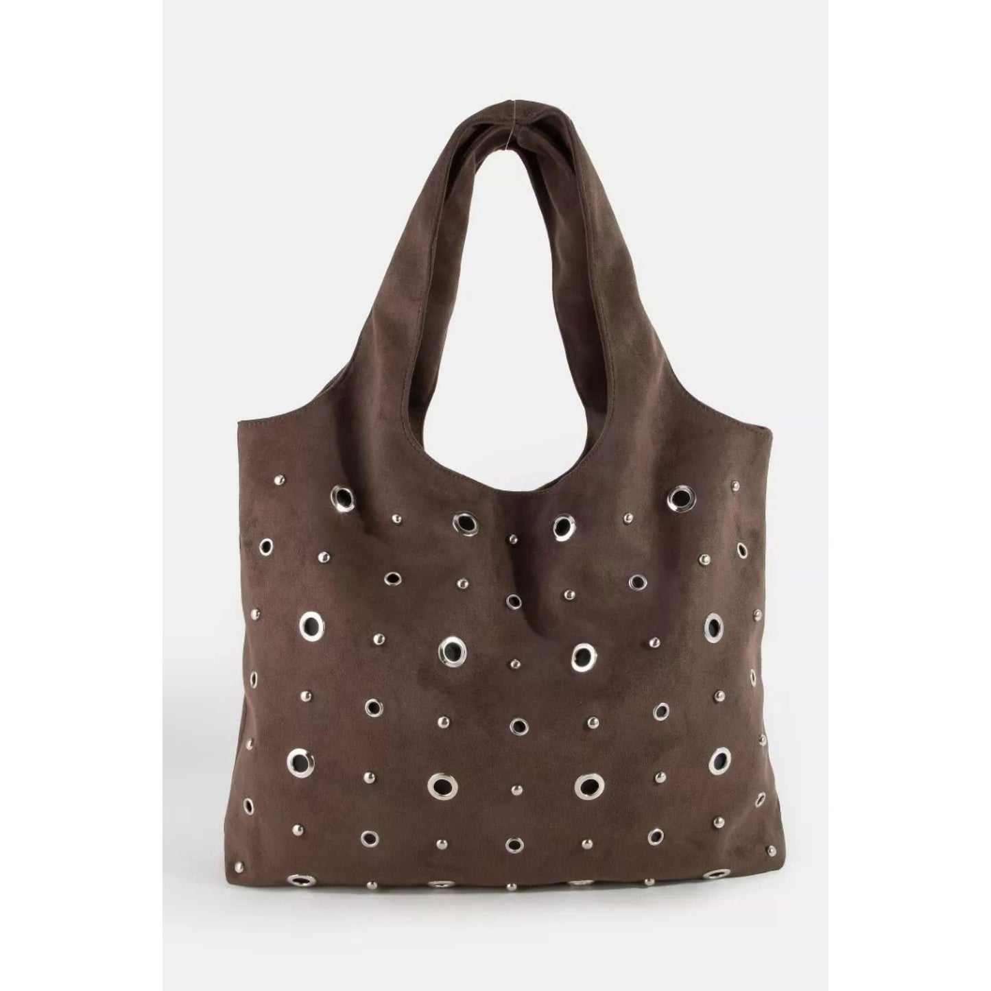 Large Grommeted Suede Shoulder Bag