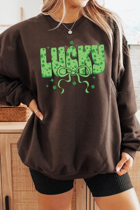 Dark Chocolate Coquette Lucky Bow Graphic Sweatshirt