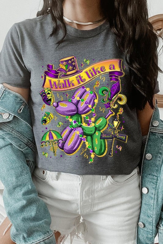 Dark Grey Heather Walk It Like A Mardi Gras Graphic Tee