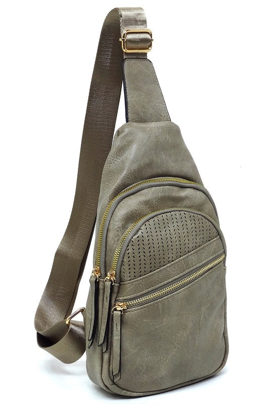 Dark Grey Laser Cut Printed Sling Bag Front view