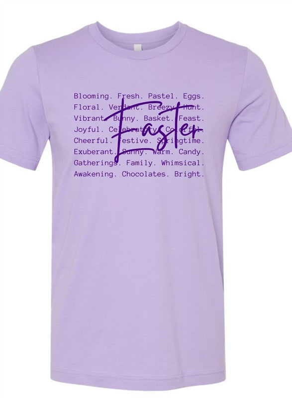 Dark Lavender Easter Words Printed Graphic Tee