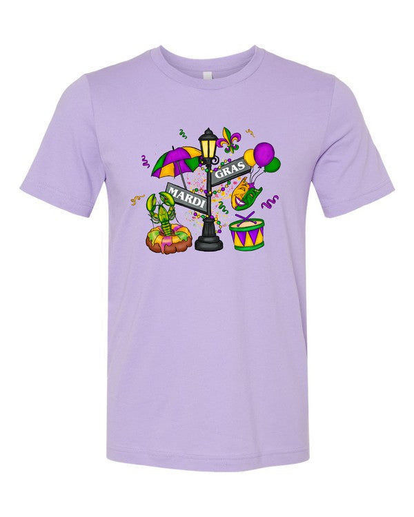 Dark Lavender Mardi Gras Street Sign Graphic Short Sleeve Tee