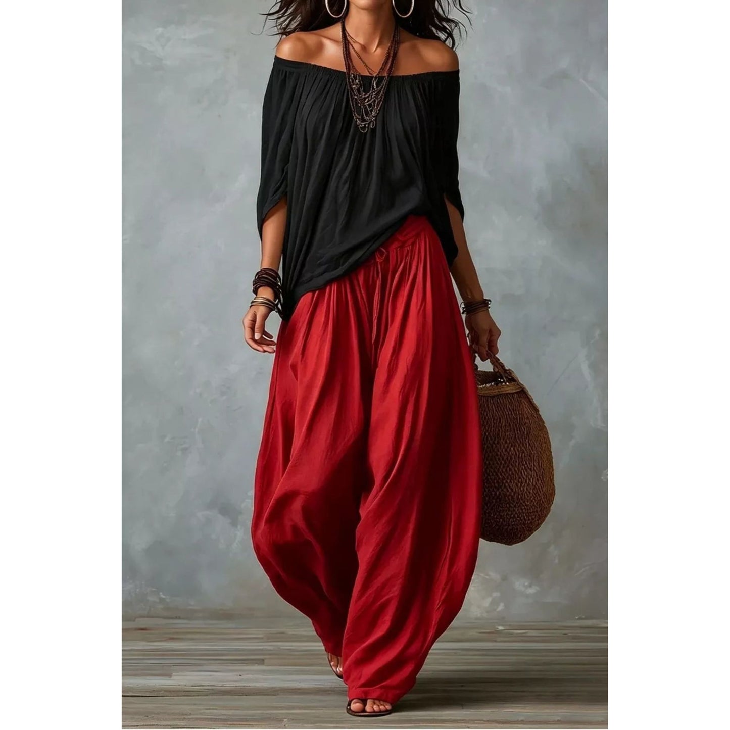 Full Size Off-Shoulder Top and Wide-Leg Pants Set Plus Size
