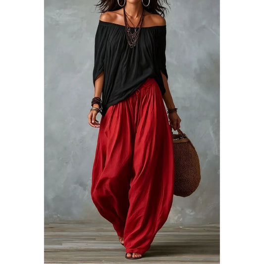 Full Size Off-Shoulder Top and Wide-Leg Pants Set Plus Size