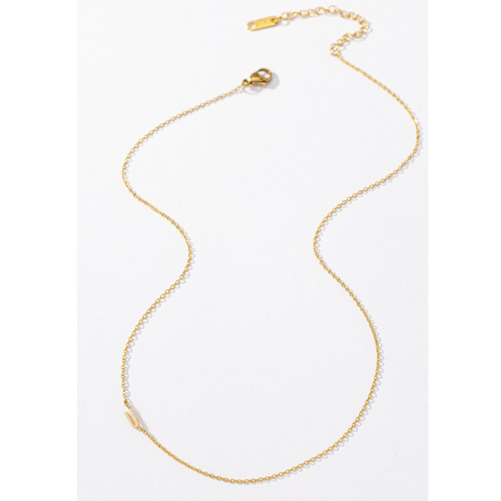 Delicate Real Gold Dipped U Initial Necklace