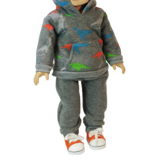 Dino Sweats for 18 inch dolls with doll Front view