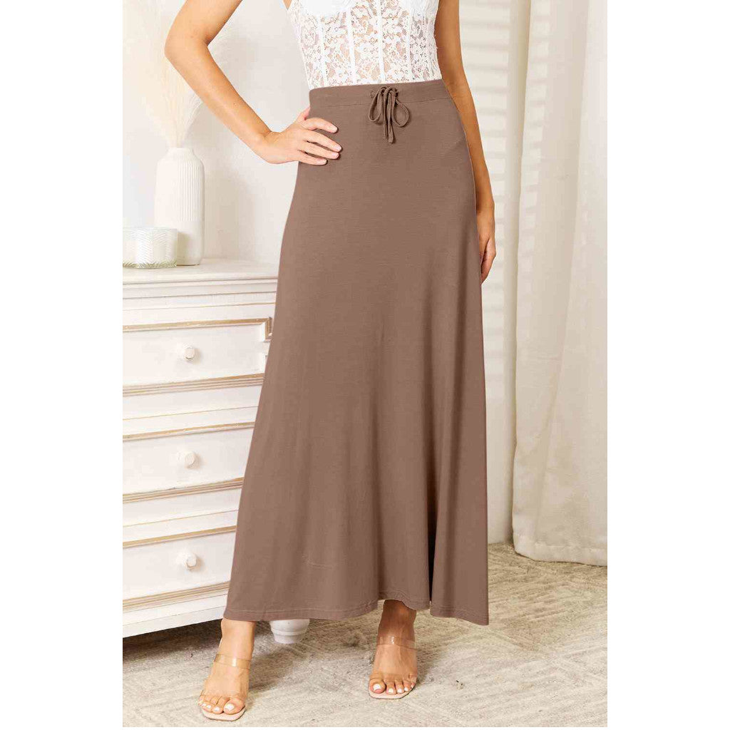 Taupe Drawstring Waist Maxi Skirt