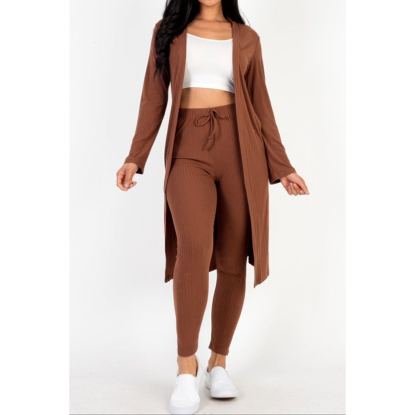 Ribbed Long Cardigan & Leggings Set