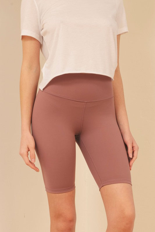 Dusty Rose Brushed Nylon Biker Shorts Front view