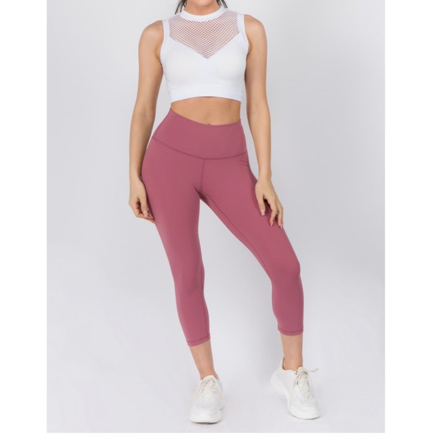 Dusty Rose Buttery Soft Capri Activewear Leggings Front view