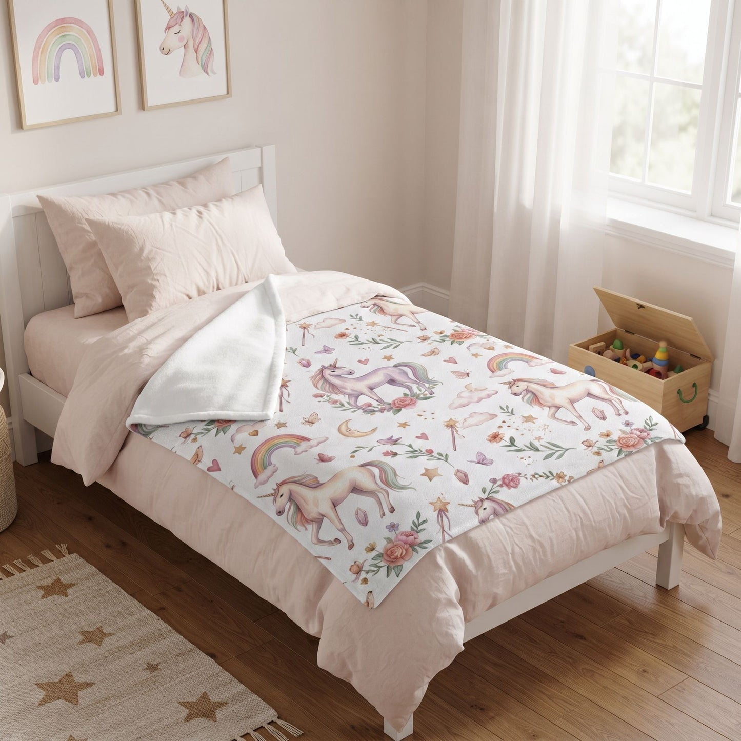 Unicorn Rainbow Minky Blanket – Soft Pastel Fantasy Throw for Kids & Nursery